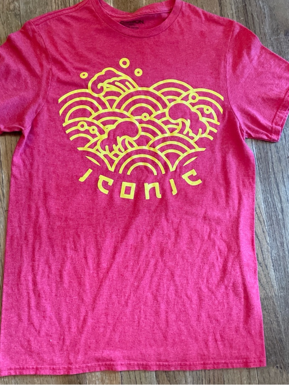 Iconic RedGraphic Tee with Yellow Print